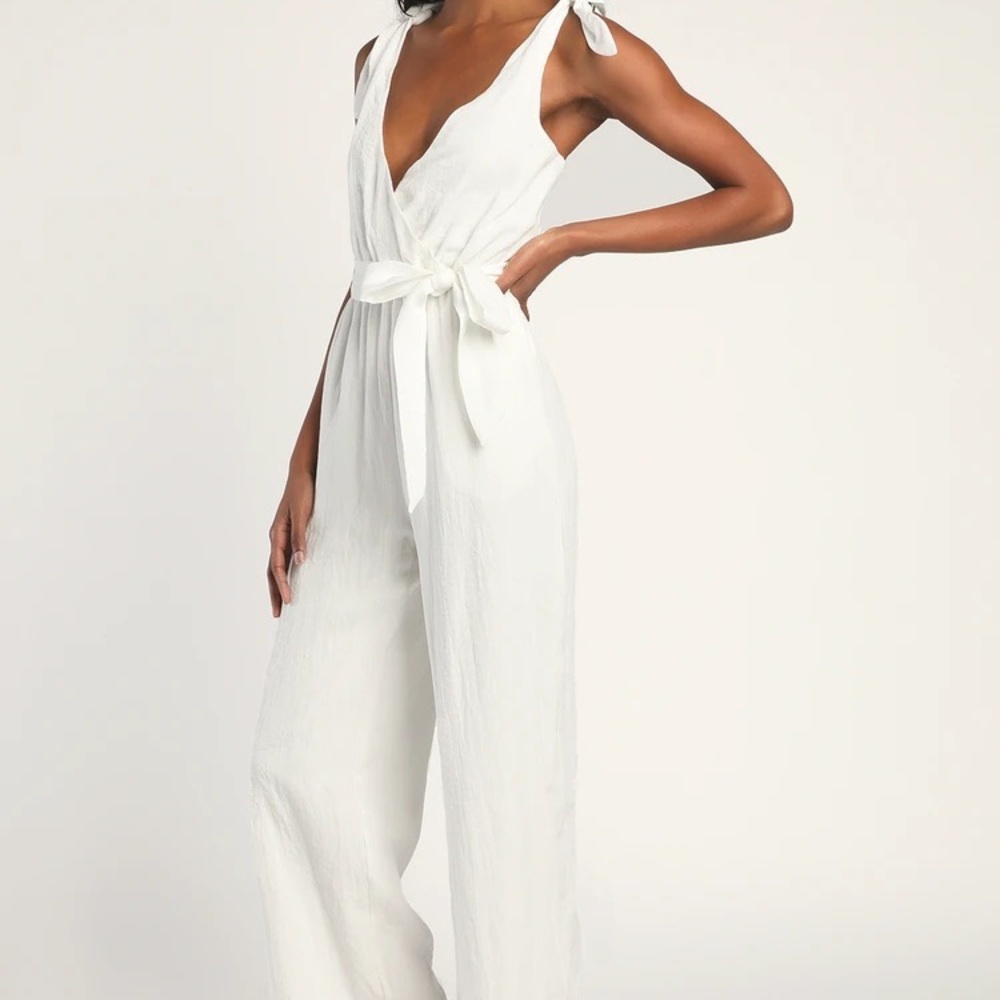 Jump Into Love Ivory Tie-Strap Wide Leg Jumpsuit